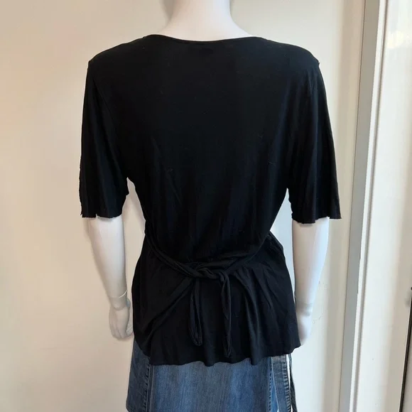 ALLSAINTS | Black Deep V-Neck Wrap Front Jersey Top - Picture 3 of 6